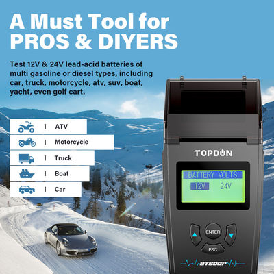 verificador portátil da bateria de 12V 24V com impressora TOPDON BT500P